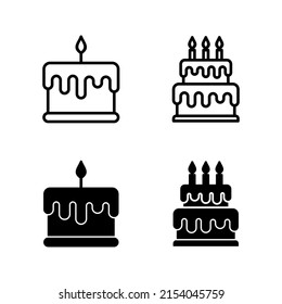 Vector de iconos de pastel. Símbolo y signo de torta. Icono de pastel de cumpleaños