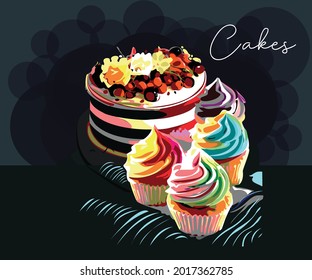 Cake illustration in dark ground