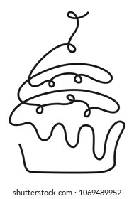 Cake illustration in one line style