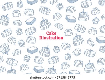 Modelo de la ilustración de la torta con la línea azul y el fondo blanco, empaquetado de la comida, ilustración del menú	