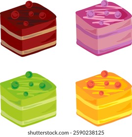 Cake illustration set 1.
A set of 4 square cakes.