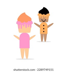 cake illustration with various characters and activities isolated on while 