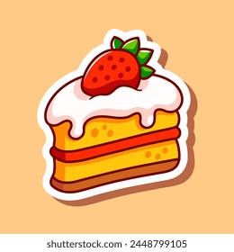 Cake illustration vector. Strawberry shortcake sticker