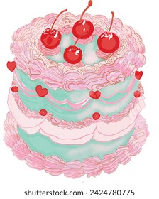 Cake illustration vintage style very in trend