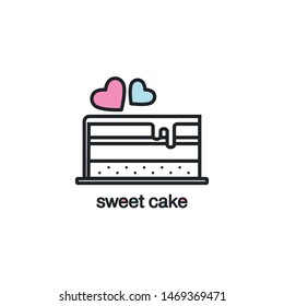 Cake ilustration logo vector template. Dessert with heart