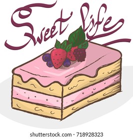 Cake isolated. Card the sweet life