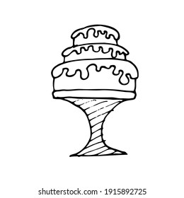 Cake isolated doodle vector on the white background for menu, invitation and holliday card