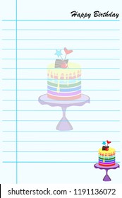 Cake isolated on note paper sheet background 