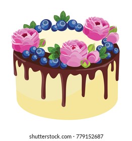 Cake isolated on white background. Vector illustration.