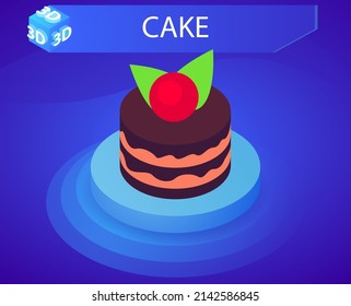 Cake isometric design icon. Vector web illustration. 3d colorful concept