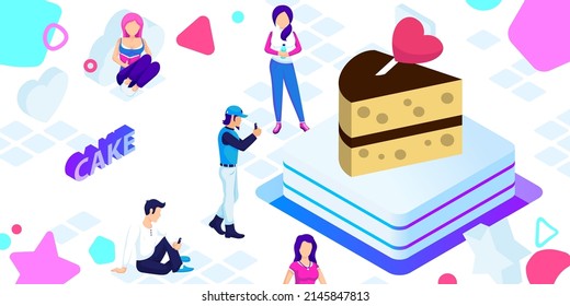 Cake isometric design icon. Vector web illustration. 3d colorful concept