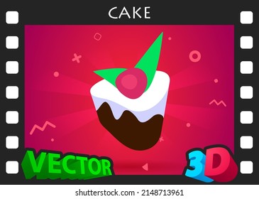 Cake isometric design icon. Vector web illustration. 3d colorful concept