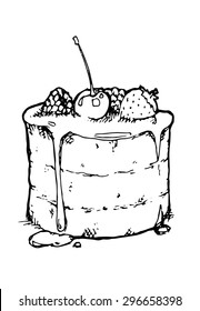 Cake with jam. Sketch. Vector illustration.