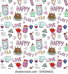 cake,  jam, tea vector