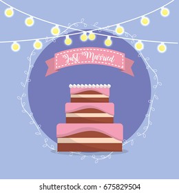 cake with just married message with a ribbon