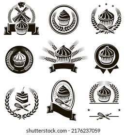 Cake labels and elements set. Collection icon cake. Vector