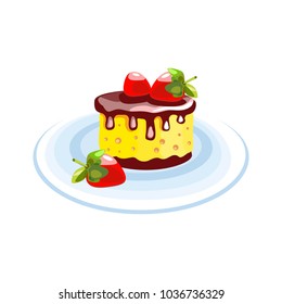 A cake with lemon cream and strawberries. Dessert. Isolated object. Vector illustration