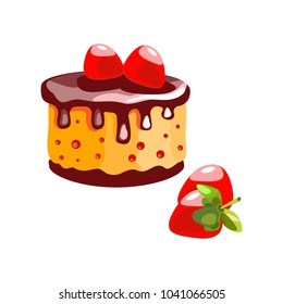A cake with lemon cream and strawberries. Dessert. Isolated object. Vector illustration

