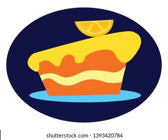 A cake in lemon flavor with a slice of lemon on its top vector color drawing or illustration