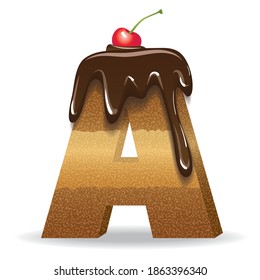 Cake letter with chocolate topping and cherry on top