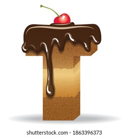 Cake letter with chocolate topping and cherry on top