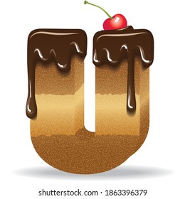Cake letter with chocolate topping and cherry on top