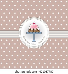 Cake and light brown background with a pattern of dots.