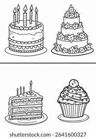 cake line art elegant and simple illustration style.eps