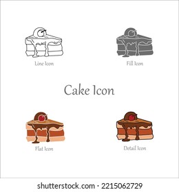Cake Line, Fill, Outline, Color Icons and Icon set in vector Illustration - Fast Food