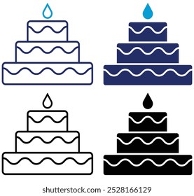 Cake line and Fill web icons set isolated. Colorful Collection of Birthday Cake icons set. Set of Modern Flat Celebration Cake Icons for Design Projects