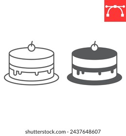 Cake line and glyph icon, holiday and bakery, cake with cherry vector icon, vector graphics, editable stroke outline sign, eps 10.