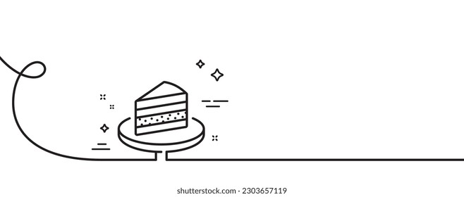 Cake line icon. Continuous one line with curl. Sweet dessert sign. Confectionery or pastry symbol. Cake single outline ribbon. Loop curve pattern. Vector