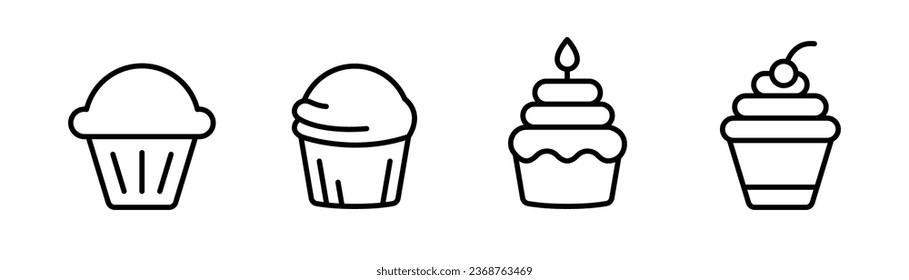 Cake line icon. Cupcake icon set. Dessert cake icon. Cupcake illustration. Cake line icon with editable stroke. Stock vector illustration.