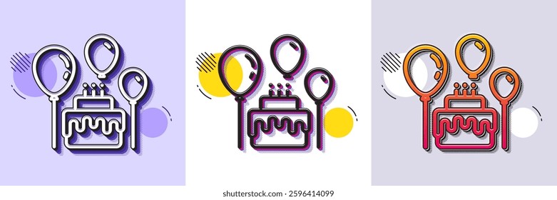 Cake line icon. Halftone dotted pattern. Gradient icon with grain shadow. Birthday events sign. Party celebration symbol. Line cake icon. Various designs. Vector