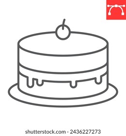 Cake line icon, holiday and bakery, cake with cherry vector icon, vector graphics, editable stroke outline sign, eps 10.