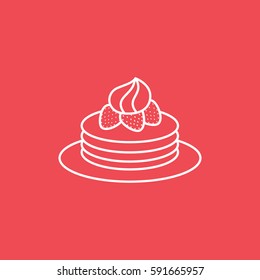 Cake Line Icon On Red Background