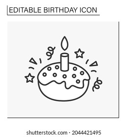 Cake line icon. Tasty birthday sweet cake with one candle.Celebration. Birthday concept. Isolated vector illustration. Editable stroke