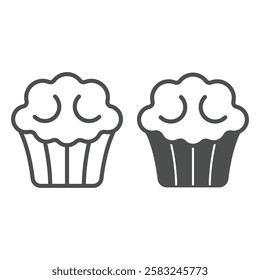 Cake line and solid icon, bakery concept. Vector graphics. Glazed cupcake sign on white background, outline style icon for mobile or web design