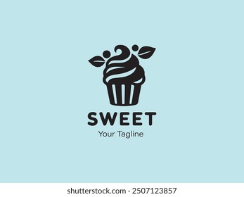 Cake Logo birthday ,cafe Vector black illustration design  
