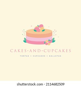 Cake Logo Design, bakery logo, cake with flowers.
