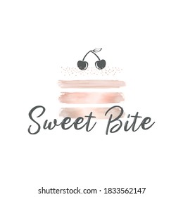 Cake Logo Design With Cherries On The Top. Cake Glitter Logo