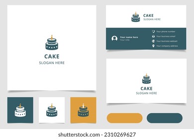 Cake logo design with editable slogan. Branding book and business card template.