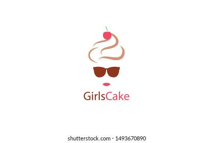Cake logo forming a woman's face with cherry on the top