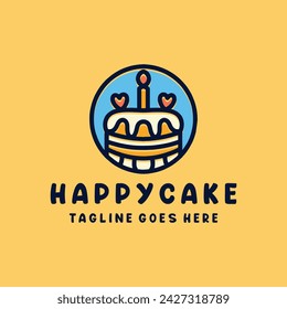 Cake Logo Monoline Vector, Floral Icon Symbol, Classic Emblem Creative Vintage Graphic Design