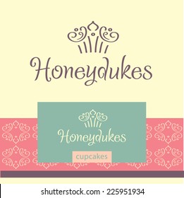 Cake logo sweet. Vector logo for confectionery, making cupcakes. Honey dukes