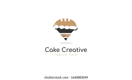 cake logo vector combined with pencil, creative concept and attractive simple appearance.