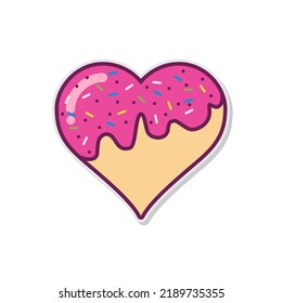 Cake Love Heart Logo Vector, Heart Shaped Cake Symbol With Jam And chocolate sprinkles For Cake Or Bakery Logo