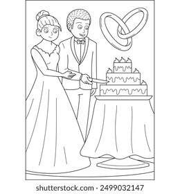 cake love wedding coloring book page for kids or grown adults creative coloring mindful relaxation activity