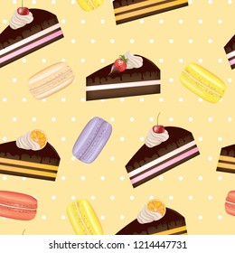 Cake and macarons seamless pattern. vector illustration 
