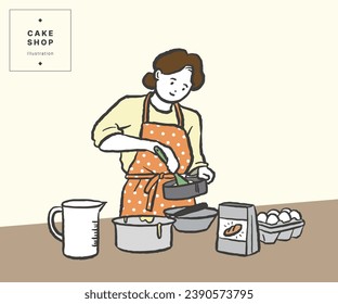 cake maker line vector illustration